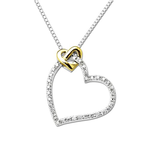 Sterling Silver and 14k Yellow Gold Diamond Heart Pendant (0.09 cttw, I-J Color, I3 Clarity), 18