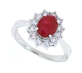 1.00Ct Genuine Oval Ruby and Diamond Engagement Ring in 14Kt White Gold รูปที่ 1