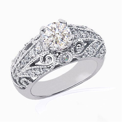 2.50 Ct Round Diamond Engagement Ring Vintage Pave SI2 รูปที่ 1