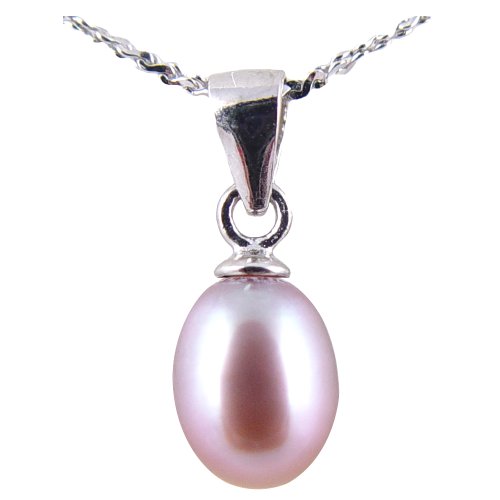 Freshwater Cultured Oval Shape 6-7mm lavender Pearl Pendant, 16