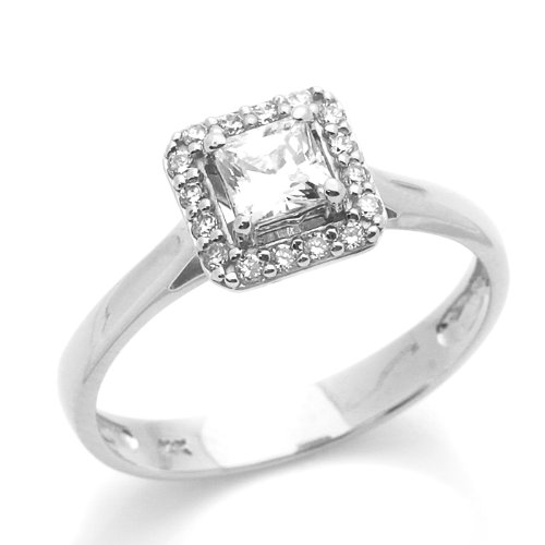 14K Engagement Ring 0.4ctw CZ Cubic Zirconia Princess Cut Solitair White Gold Ring รูปที่ 1