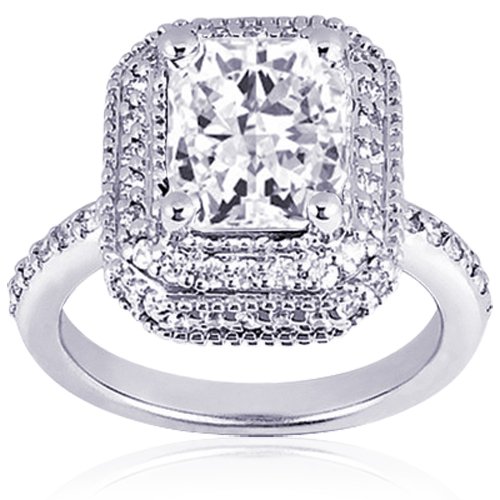 1.30 Ct Radiant Cut Diamond Vintage Engagement Ring 14k รูปที่ 1