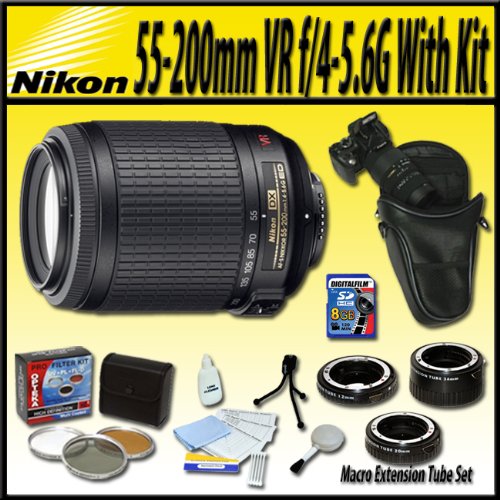 Nikon AF-S DX VR 55-200mm f/4-5.6G IF-ED AF-S DX VR Zoom Lens with Opteka AF DG Macro Extension Tube Set, 8GB SD High Speed Memory Card, Opteka Filter kit and more for D90, D80, D70, D60, D50, D40, D40x, D5000, D3000, D3100 ( NIKKOR Lens ) รูปที่ 1
