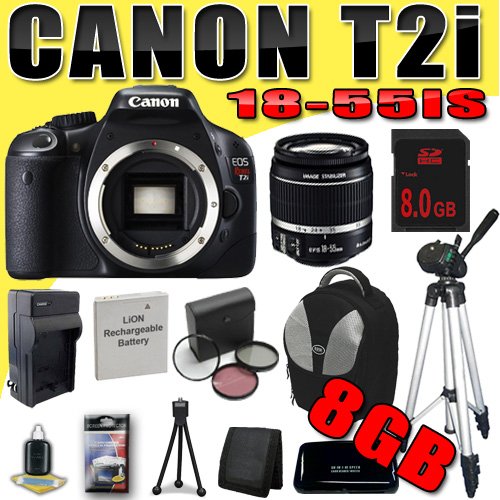 Review Canon EOS Rebel T2i 18 Megapixel CMOS APS-C Digital SLR Camera w/ EF-S 18-55mm f/3.5-5.6 IS Lens DavisMAX LPE8 Battery/Charger Filter Kit Tripod 8GB Backpack Bundle รูปที่ 1