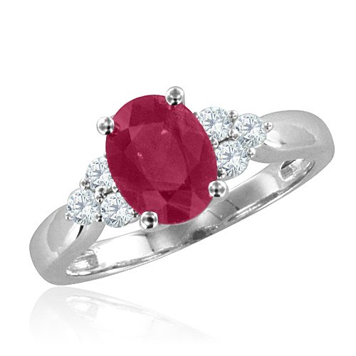 14k White Gold 3 Stone Bridal Natural Ruby and Diamond Ring (G, SI1-SI2, 2.00 cttw)-Certificate of Authenticity รูปที่ 1