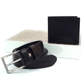 Men's Coin Compartment Wallet and Casual Belt Set (calfskin belt )