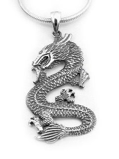 Antiqued Medieval Sterling Silver DRAGON Pendant Charm รูปที่ 1