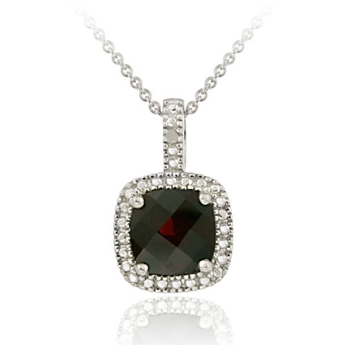 Sterling Silver Garnet & Diamond Accent Square Pendant รูปที่ 1