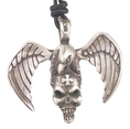 German Iron Cross Bird Skull Pewter Pendant Necklace