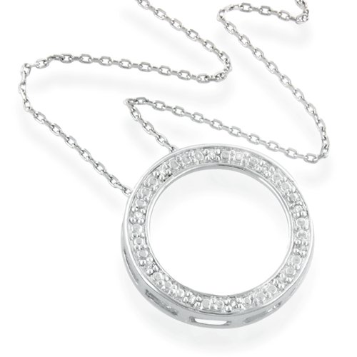 Sterling Silver & Diamond Accent Circle Pendant with 18