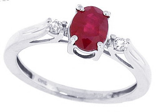 1.00Ct Three Stone Genuine Ruby Ring with Diamond in 10Kt White Gold รูปที่ 1