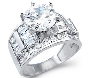 Solid 14k White Gold Solitaire CZ Cubic Zirconia Engagement Wedding Ring 4.0 ct รูปที่ 1