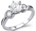 Solid 14k White Gold Three 3 Stone Engagement Wedding CZ Cubic Zirconia Ring Round Cut 1.5 ct