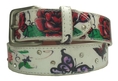 Rose Butterfly Tattoo Style White Leather Belt 