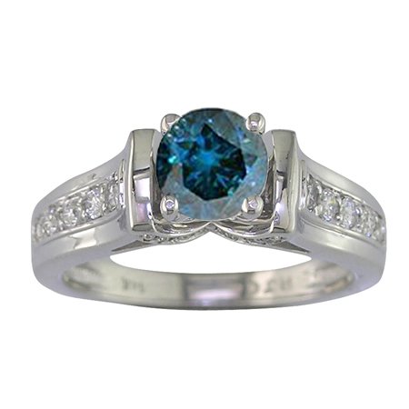 1.50 Ct Round Blue Diamond Engagement Ring 14k White Gold รูปที่ 1