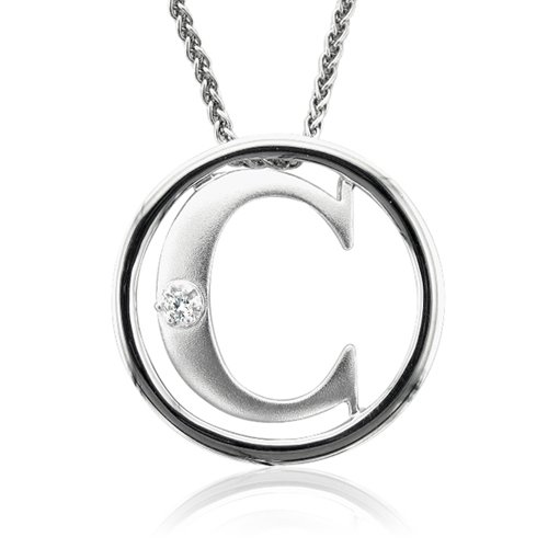 Sterling Silver Alphabet Initial Letter C Diamond Pendant Necklace (HI, SI3-I1, 0.05 carat) - All 26 Letters Available รูปที่ 1