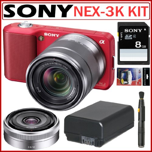 Review Sony Alpha NEX-3 Red 14.2Megapixel HD Digital Camera in Red with Sony SEL16F28 16mm E-Lens AND SEL1855 18-55MM LENS + 8GB Deluxe Accessory Kit รูปที่ 1