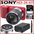 Review Sony Alpha NEX-3 Red 14.2Megapixel HD Digital Camera in Red with Sony SEL16F28 16mm E-Lens AND SEL1855 18-55MM LENS + 8GB Deluxe Accessory Kit