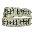 New White Leather Fleur De Lis Rhinestone Belt S 30 32 