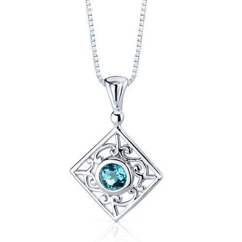 Round Cut Swiss Blue Topaz Filigree Pendant Sterling Silver รูปที่ 1