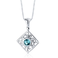 Round Cut Swiss Blue Topaz Filigree Pendant Sterling Silver