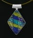 รูปย่อ Sterling Silver Dichroic Glass Bezel-Set Blue, Green and Yellow Diamond-Shaped Pendant on Stainless Steel Wire, 18" รูปที่3