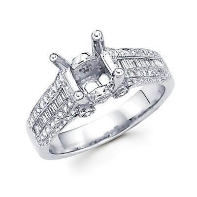 0.78ct Diamond (G-H, SI2) 18k White Gold Engagement Semi Mount Ring Setting - Fits Round 1 Ct Center รูปที่ 1