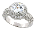 Sterling Silver Vintage Style Engagement Ring w/ Rhodium Plating, w/ 9mm Brilliant Cut CZ Stone, 1/2