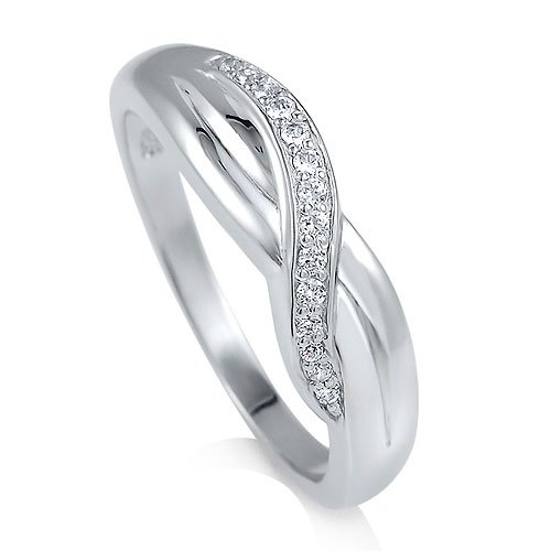 Sterling Silver Ring Cubic Zirconia CZ Twisted Band Ring - Women's Engagement Wedding Ring รูปที่ 1