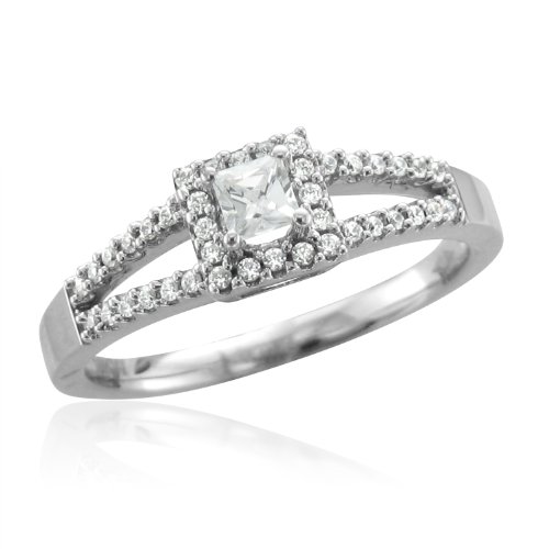 10k White Gold Princess Cut Diamond Engagement Ring Band (HI, I, 0.33 carat) รูปที่ 1