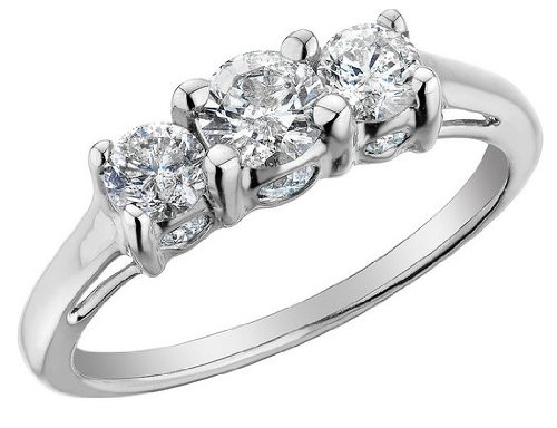Three Stone Diamond Engagement Ring 1 Carat (ctw) in 14K White Gold รูปที่ 1
