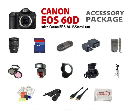 Review Canon EOS 60D 18 Megapixel CMOS Digital SLR Camera with Canon EF-S 28-135mm Lens + Huge Pro Shooter 32GB Complete Accessory Package รูปที่ 1