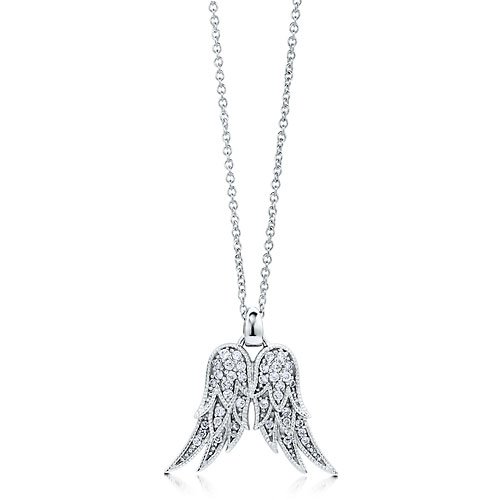 Sterling Silver 925 Cubic Zirconia CZ Angel Wings Pendant Necklace รูปที่ 1