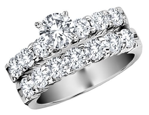 Diamond Engagement Ring & Wedding Band Set 2.5 Carat (ctw) in 14K White Gold รูปที่ 1