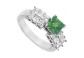 Emerald and Diamond Engagement Ring : 14K White gold - 1.75 CT TGW