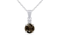 Sterling Silver 7mm Round Smoky Quartz and Diamond-Accent Pendant, 18