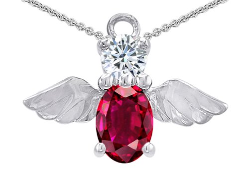 2.10 cttw 14k White Gold Plated 925 Silver Angel of Love Protection Pendant Made with Lab Created Ruby รูปที่ 1