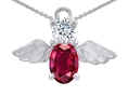 2.10 cttw 14k White Gold Plated 925 Silver Angel of Love Protection Pendant Made with Lab Created Ruby