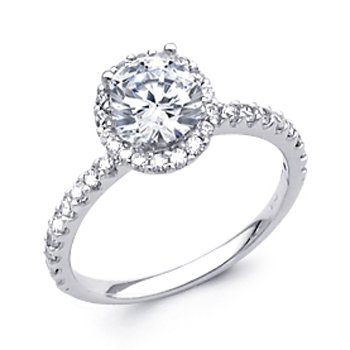 14K White Gold Round with Side Stone CZ Cubic Zirconia Wedding Engagement Ring Band รูปที่ 1