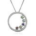 รูปย่อ Sterling Silver Multi-Gemstone Flower and Diamond Circle Pendant, 18" รูปที่1