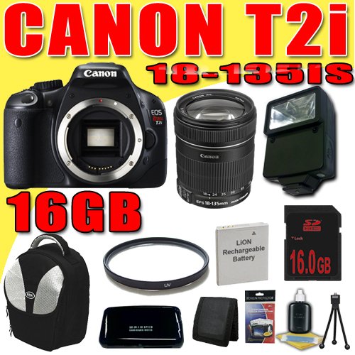 Review Canon EOS Rebel T2i 18 Megapixel CMOS APS-C Digital SLR Camera w/ Canon EF-S 18-135mm f/3.5-5.6 IS UD Standard Zoom Lens LPE8 Battery UV External Flash Backpack DavisMAX 16GB Bundle รูปที่ 1