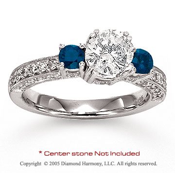 14k White Gold Side Stone Sapphire Diamond Engagement Ring รูปที่ 1