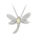 รูปย่อ Sterling Silver Created Opal and Diamond Accent Dragonfly Pendant , 18" รูปที่1