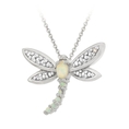 Sterling Silver Created Opal and Diamond Accent Dragonfly Pendant , 18
