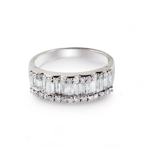 14k White Gold Engagement Band Baguettte and Round Accents Diamond Ring (3/4 ctw, G Color, SI2-I1 Clarity) รูปที่ 1