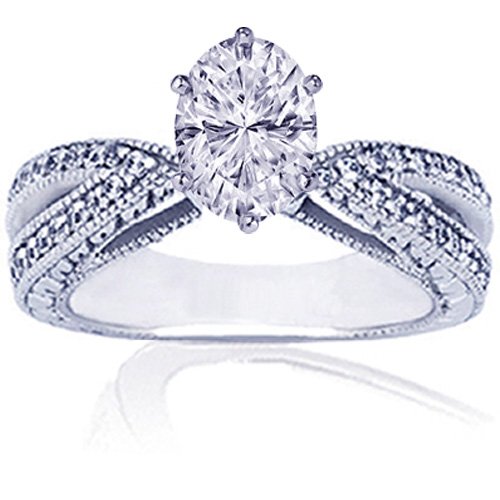 1.25 Ct Oval Shape Diamond Engagement Ring Pave 14K SI2 รูปที่ 1