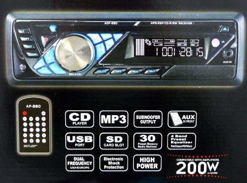 Audiofonics ADF-280 CD / CD-R / CD-RW / MP3 / AM/FM / Car Receiver / Player with Front AUX Input, USB Port, SD Card Slot, Detachable Front Panel and Remote ( Audiofonics Car audio player ) รูปที่ 3