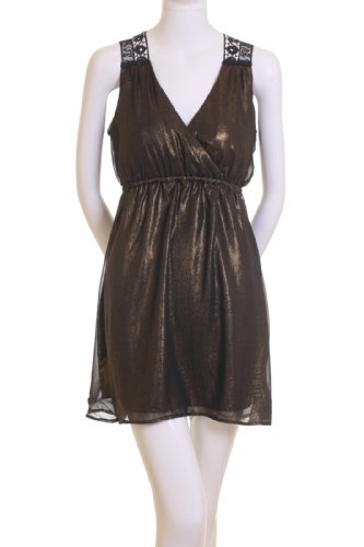 Banana Monkey Macramé Empire Waist Lined Mini Dress Metallic Olive ( Casual Dress ) รูปที่ 1