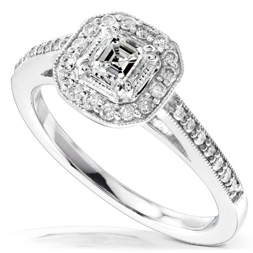 1/2 Carat 14k White Gold Asscher & Round Diamond Engagement Ring รูปที่ 1