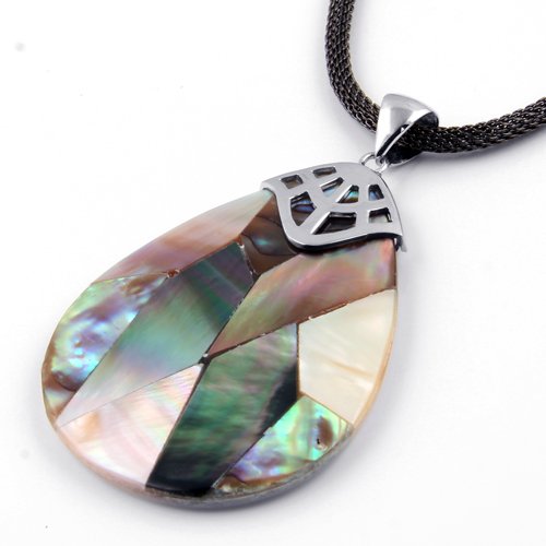 Rhodium Plated Abalone Shell Pendant with Mesh Necklace รูปที่ 1